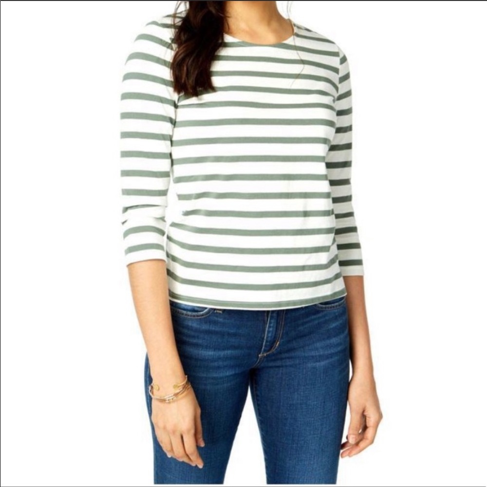 🔥MAISON JULES🔥STRIPED CUT-OUT BACK TOP PALE SAGE MEDIUM NWT
